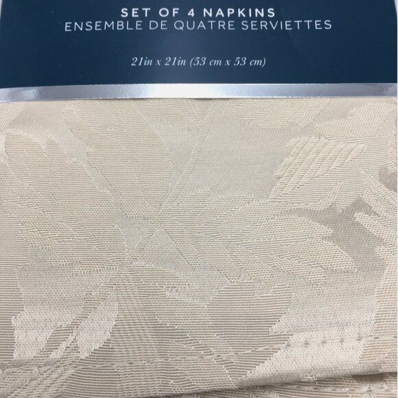4 WATERFORD Fine Linens Champagne Tralee Leaves Jacquard Napkin Set Cloth Fall - Picture 7 of 7